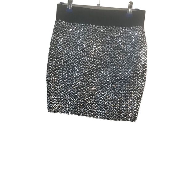 Forever 21 Sequin Skirt Small Black Waistband - Picture 4 of 10